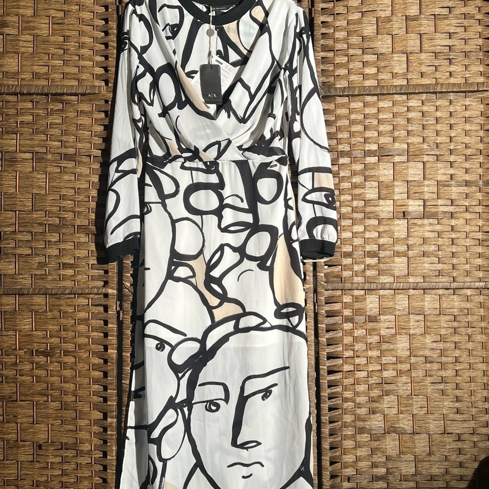 X Armani Exchange Women's Midi Patterened Dress, Black & White - Picture 4 of 5